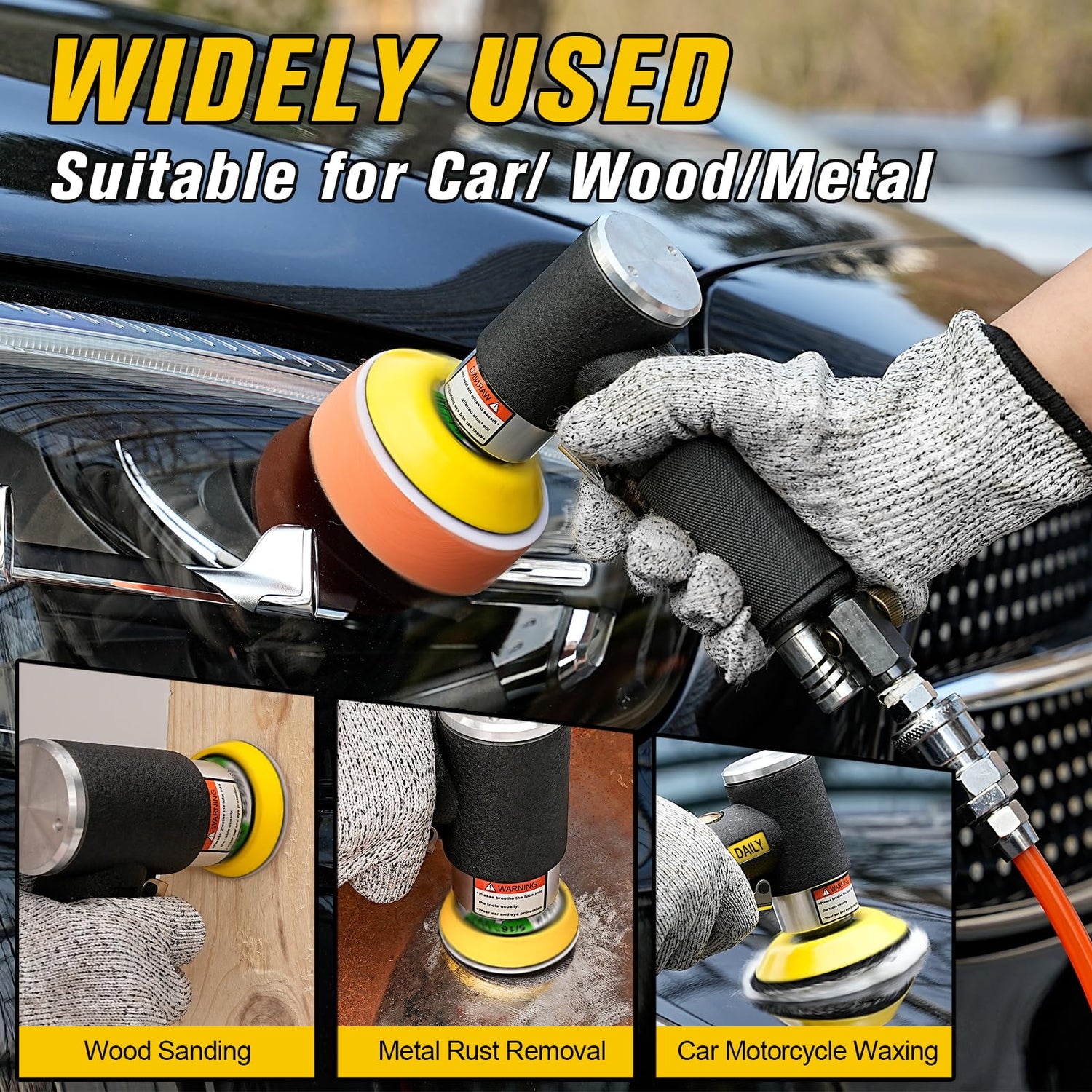 SI FANG 48Pcs 1'' 2'' 3'' Mini Random Orbital Air Sander Kit,High Speed Mini Pneumatic Sander Polisher for Auto Body Work, Includes 1/2/3in Polishing SI FANG