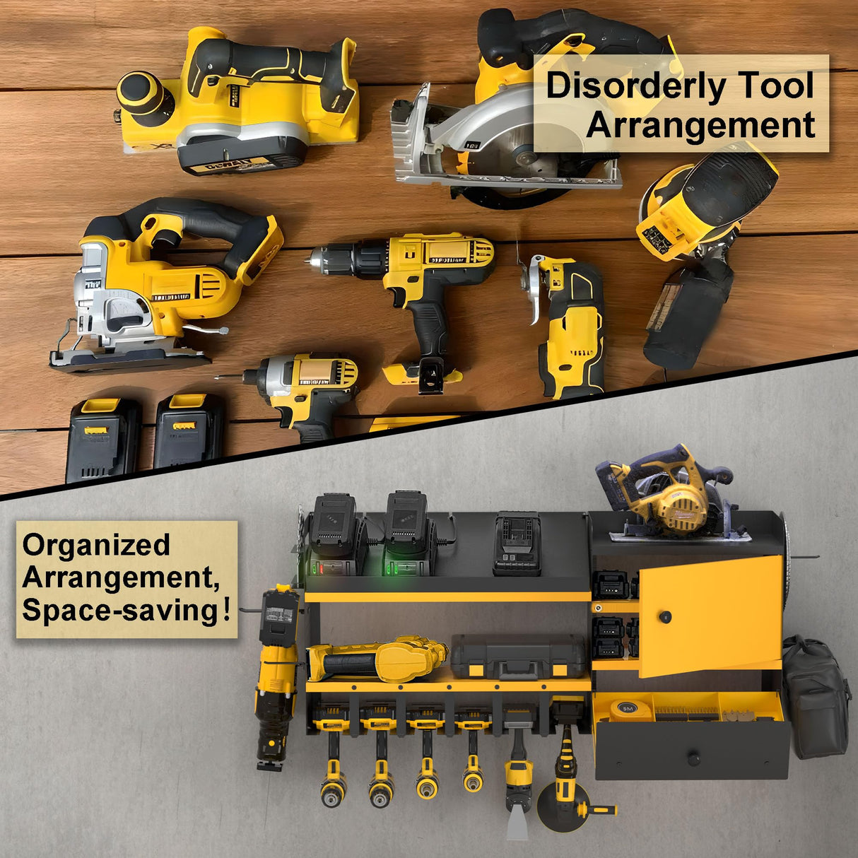GDLF Heavy Duty Power Tool Organizer with Charging Station, Extra Large Wall Mount Garage Organizer with Battery Organization Cabinet & Drawer GDLF
