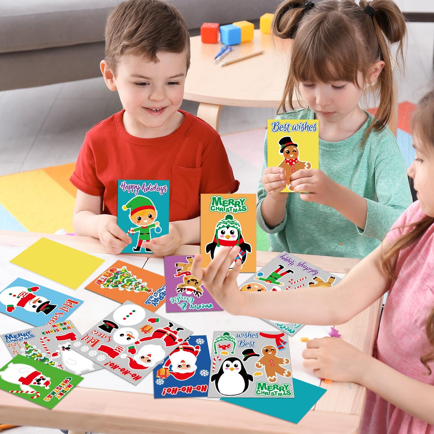 Qyeahkj 32pcs Christmas Card Making Crafts Kits for Kids, DIY Paper Greeting Card Envelopes Handmade Craft for Girls Boys Families Home Classroom Qyeahkj