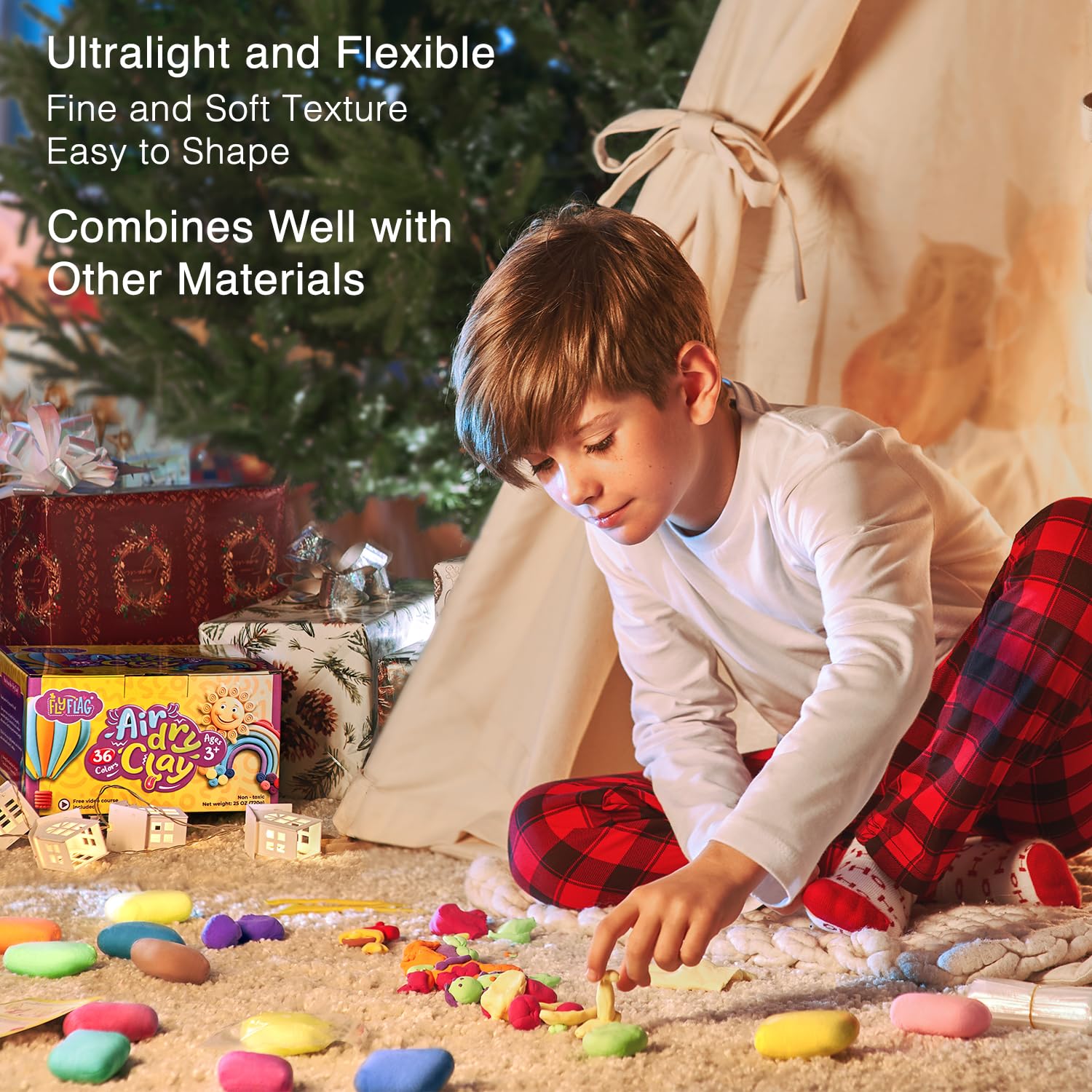 Air Dry Clay 36 Colors, Soft & Ultra Light, Modeling Clay for Kids with Accessories, Tools and Tutorials FLY FLAG