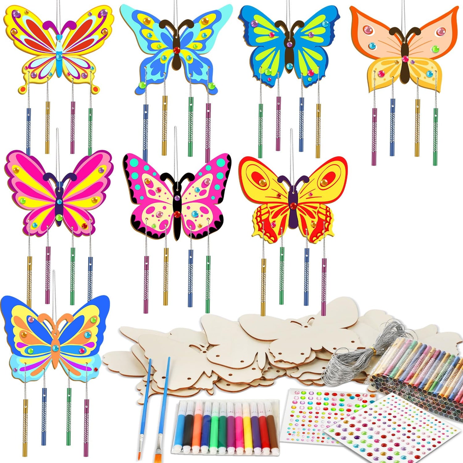 16 Pack Butterfly Wind Chime Kits Butterfly Crafts for Kids Make Your Own Butterfly Wind Chime Wooden DIY Arts and Crafts for Summer Party School gisgfim