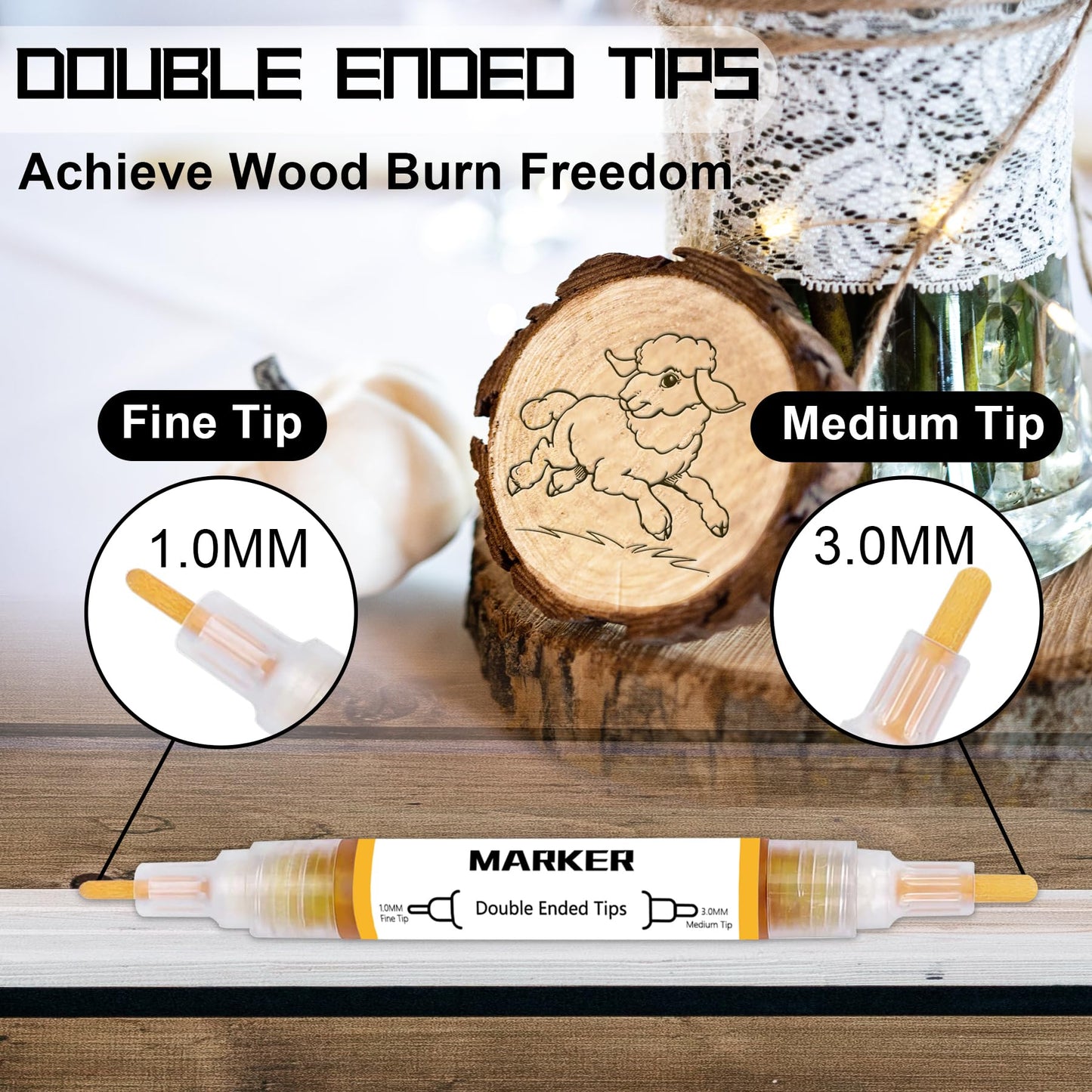 1DFAUL Wooden Burning Marker, 4PCS Scorch Pen for Wood Burn, Double Sided Art Wood Burn Paste Marker, Accurately & Easily Burn Designs on Wood & Crafts, Suitable for Beginners DIY Wood