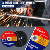 WORKPRO 20-Pack Cut-Off Wheels, 3 X 3/8-inch Metal&Stainless Steel Cutting Wheel, Thin Metal Cutting Disc for Angle Grinder WORKPRO