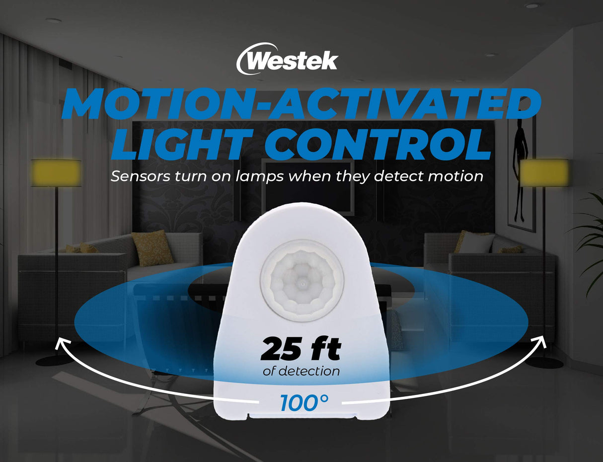Westek Plug In Motion Sensor Outlet Light Control, 2 Pack - Indoor Motion Sensor Device Activates Lights When Motion is Detected - Ideal for Dark Westek