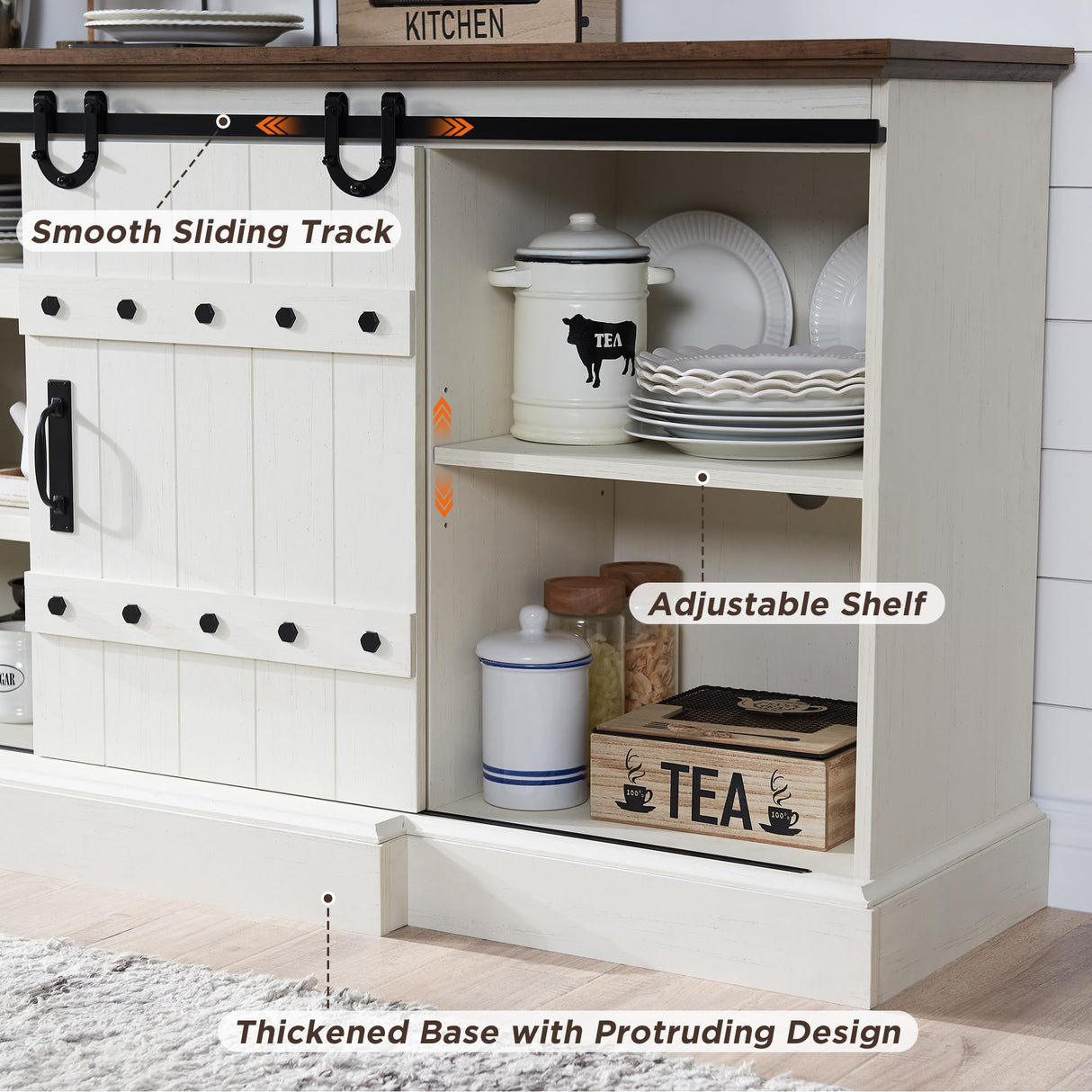 OKD 75" Sideboard Buffet Cabinet with Storage, Farmhouse TV Stand w/Sliding Barn Door, Rustic Long Coffee Bar, Large Buffet Table for Dining Room, OKD