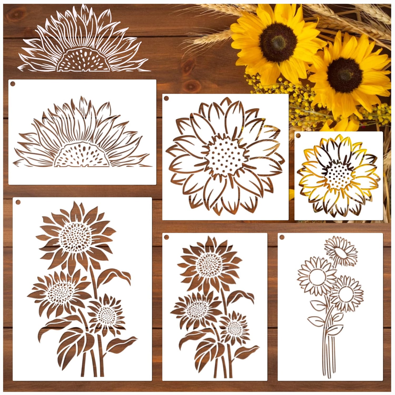 Large Sunflower Stencils Painting on Wood Wall 14.5 X 11 inch Paint for Kids Adult Art Crafts Projects Drawing Reusable Burning Pattern for Canvas yhslmh