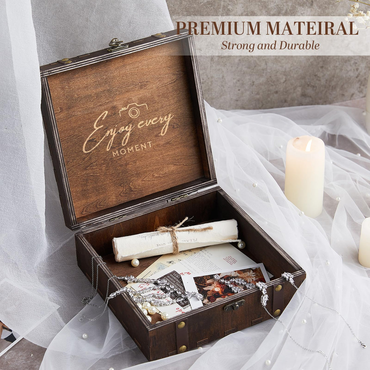 AW BRIDAL Memory Box for Keepsakes Wedding Keepsake Box Engraved Wood Box with Lid Bridal Shower Gift Wedding Engagement Gifts for Couples AW BRIDAL