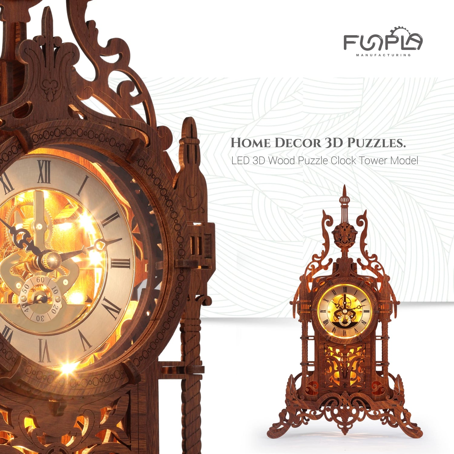 3D Wood Puzzle Clock Tower with LED Light - FUNPOLA DIY Home Décor Model FUNPOLA