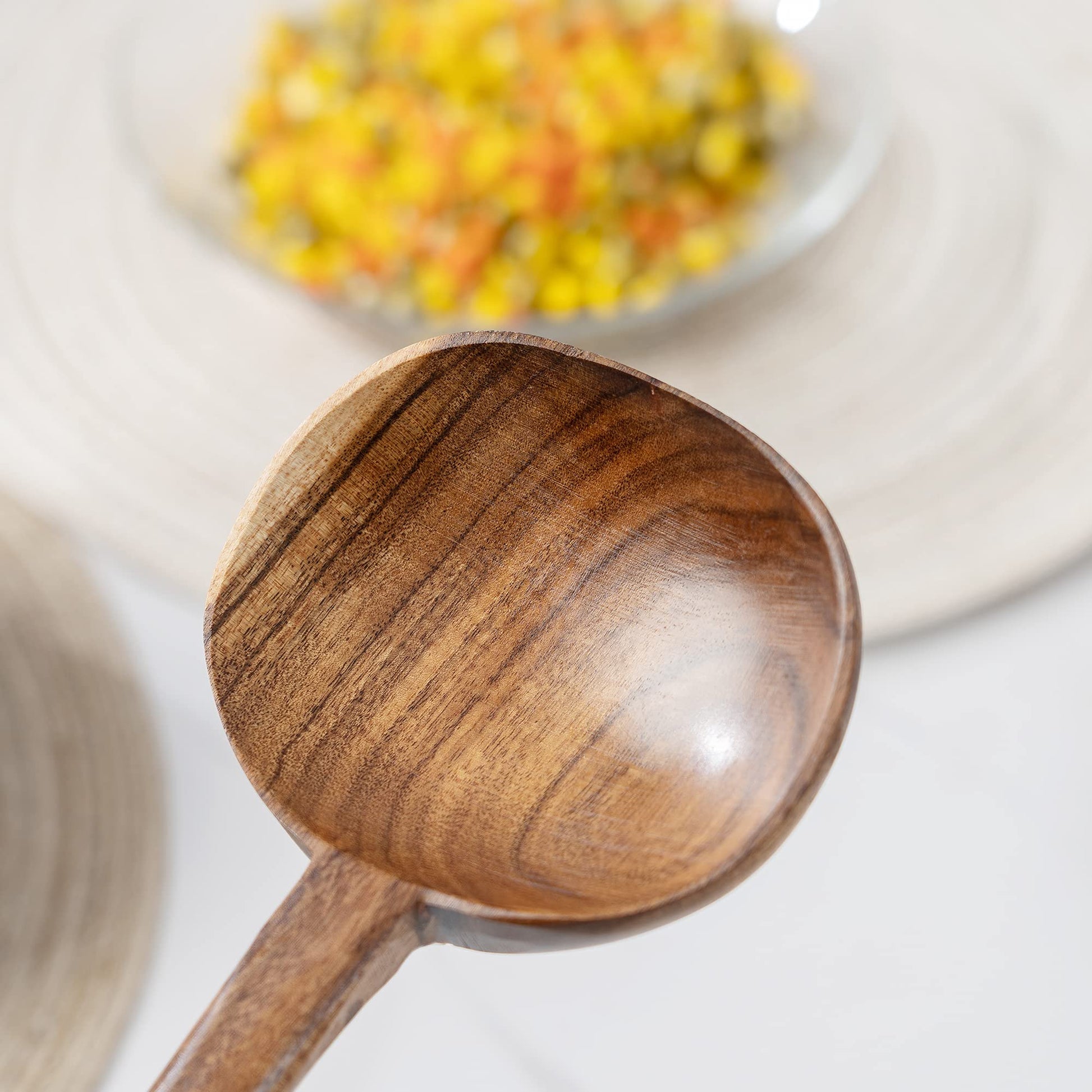 FJNATINH Wooden Soup Ladle Set, Kitchen Spoon Set Utensils, 4 Pcs Handmade Natural Teak Cooking Spoons, Long Handle Wooden Soup Ladle Spoon - WoodArtSupply