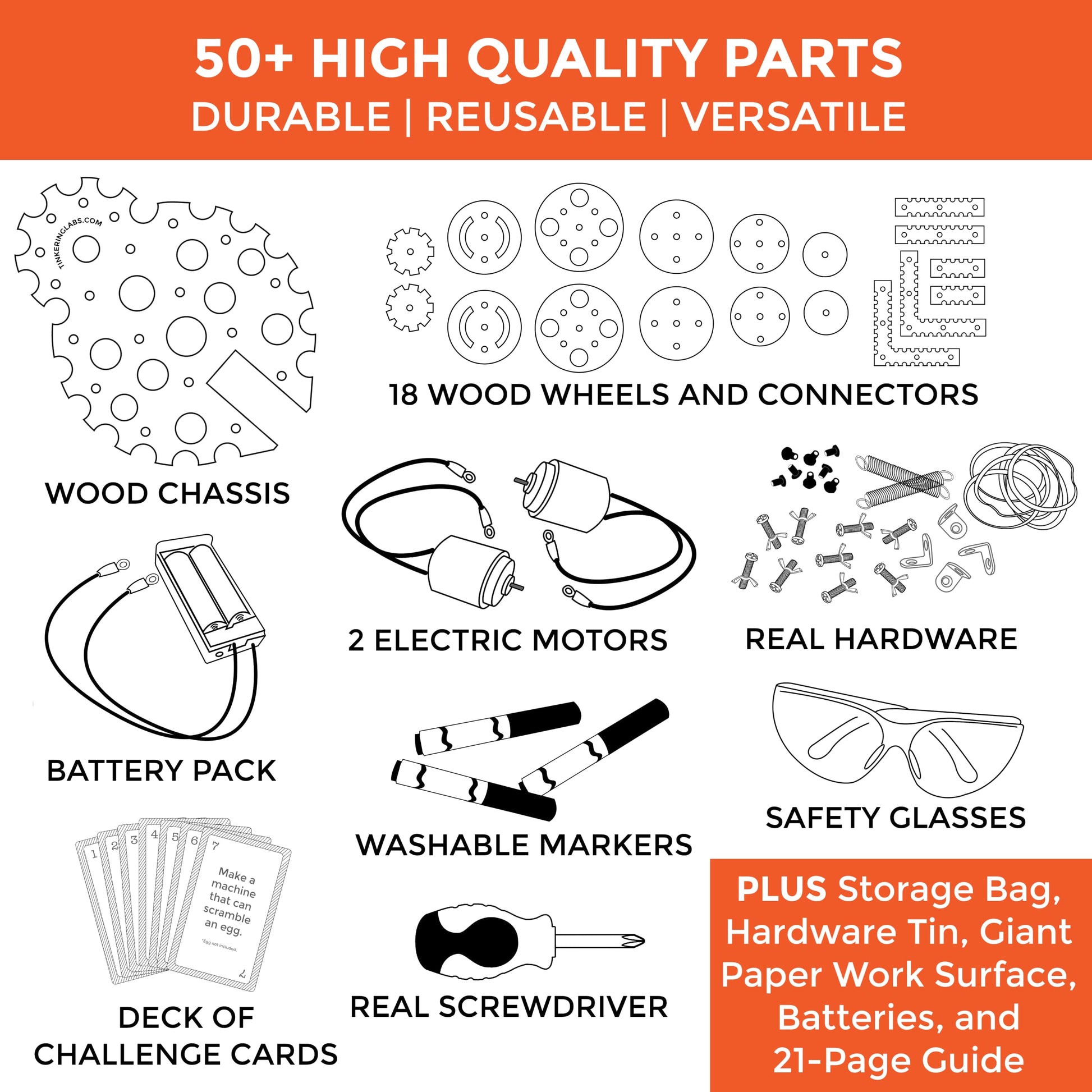 Tinkering Labs Robotics Engineering Kit | Designed by Scientists in USA | 50+ Parts | 10+ STEM Projects For Kids 8-12 | Learn Electronics, Science | - WoodArtSupply