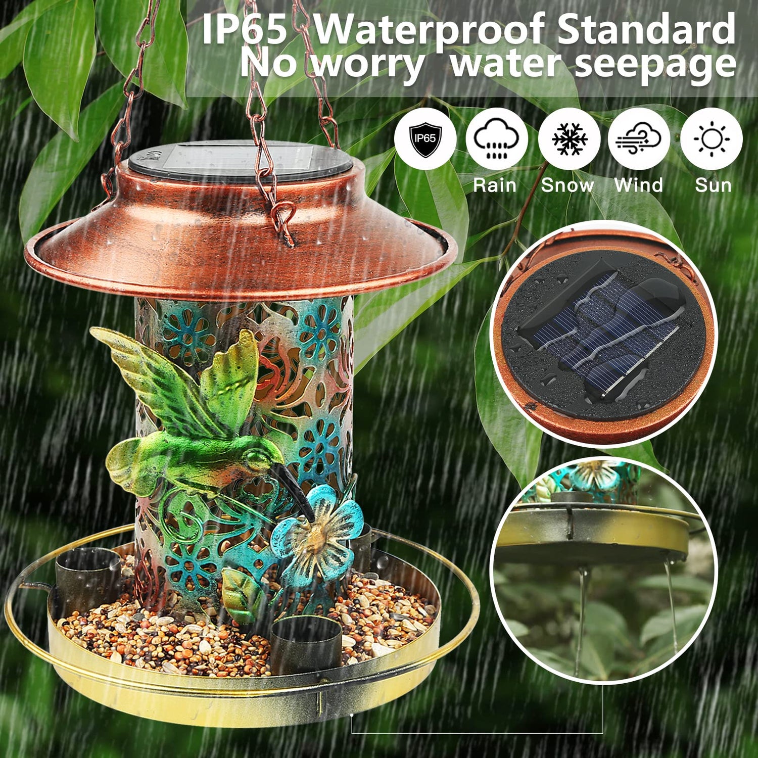 PENXUA Solar Bird Feeder for Outdoors Hunging, Gifts for Mom Grandma Women, Metal Waterproof Outside Wild Bird Feeders,Cardinals Feeders, Gifts for PENXUA