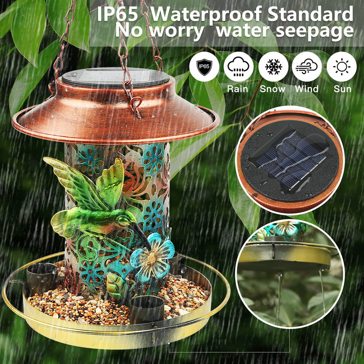 PENXUA Solar Bird Feeder for Outdoors Hunging, Gifts for Mom Grandma Women, Metal Waterproof Outside Wild Bird Feeders,Cardinals Feeders, Gifts for PENXUA