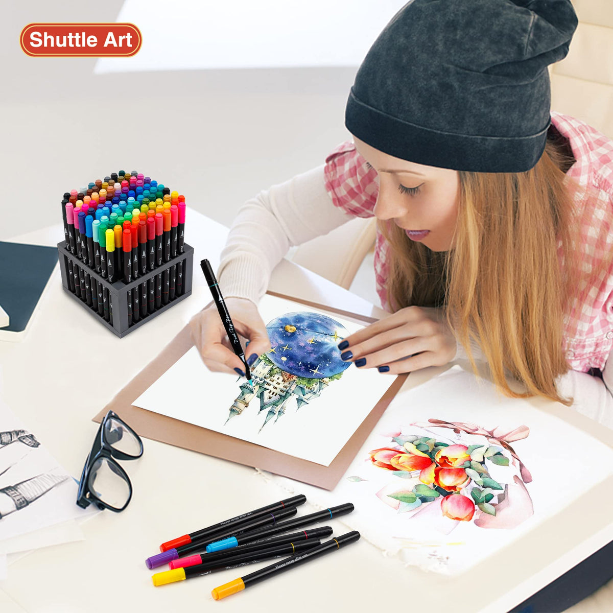 Shuttle Art Dual Tip Brush Pens Art Markers, 96 Colors Fine and Brush ...