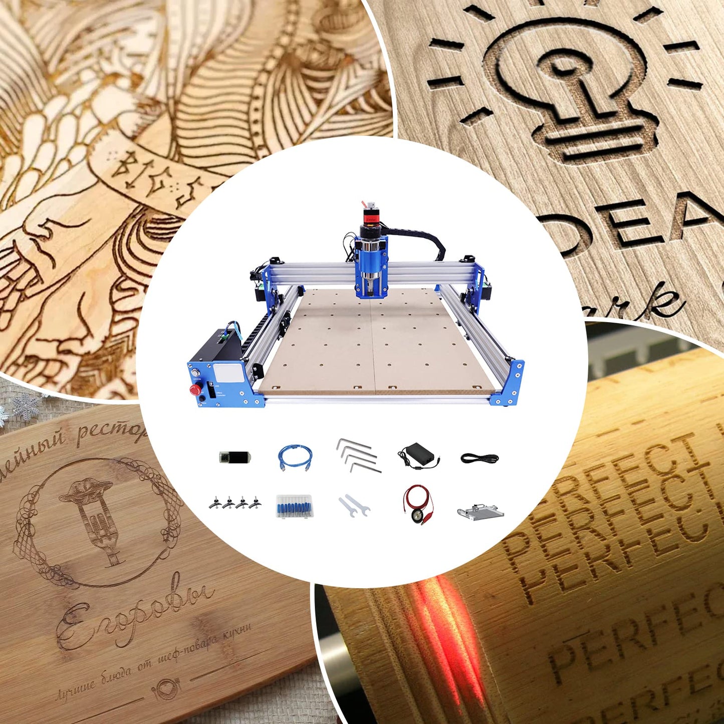 4040 CNC Router Machine, 3 Axis Aluminum Frame Engraving Machine USB Router Engraver Wood Carving Milling Spindle Motor Air Cooling System Two-phase - WoodArtSupply