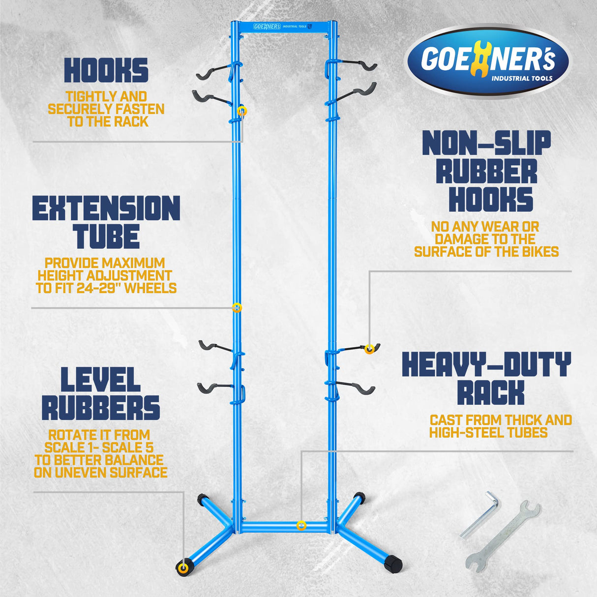 GOEHNER's 4 Bike Storage Rack Garage (Max. 240LBS), 4 Bicycle Indoor Standing Bike Rack, Height Adjustable for Road Mountain Bicycles GOEHNER's