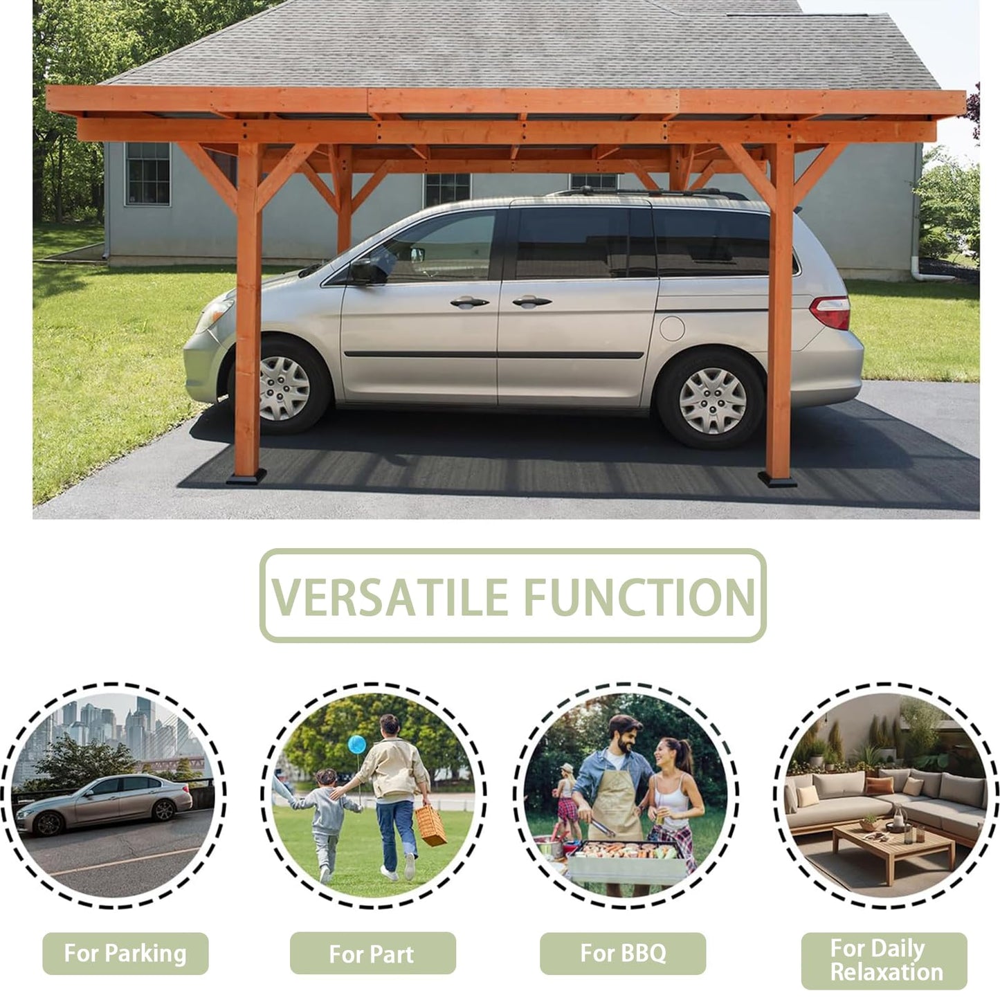 18.3x12.6 ft Wood Carport Heavy Duty Garage with Metal Roof, Windproof Snowproof Car Shelte Suitable for Ram Toyota Pickup SUV Trucks - WoodArtSupply