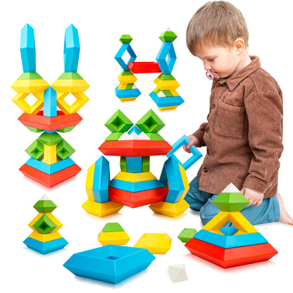 Montessori Toys for 3 4 5 Year Old Boys Girls Preschool Learning Educational Toy，30 Pcs Stacking Building Blocks for Toddlers Age3-4 Kids STEM
