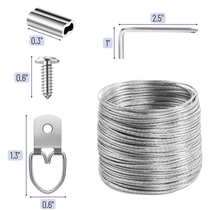 Mr. Pen- Picture Hanging Wire Kit, 100Ft Picture Wire Hanging, D Rings Picture Hanging, Picture Frame Hanging Kit, Picture Frame Wire, Wall Hanging - WoodArtSupply