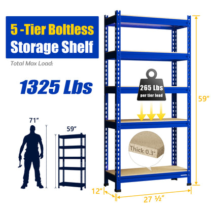 PrimeZone Storage Shelves 5 Tier Adjustable Garage Storage Shelving, Heavy Duty Metal Storage Utility Rack Shelf Unit for Warehouse Pantry Closet