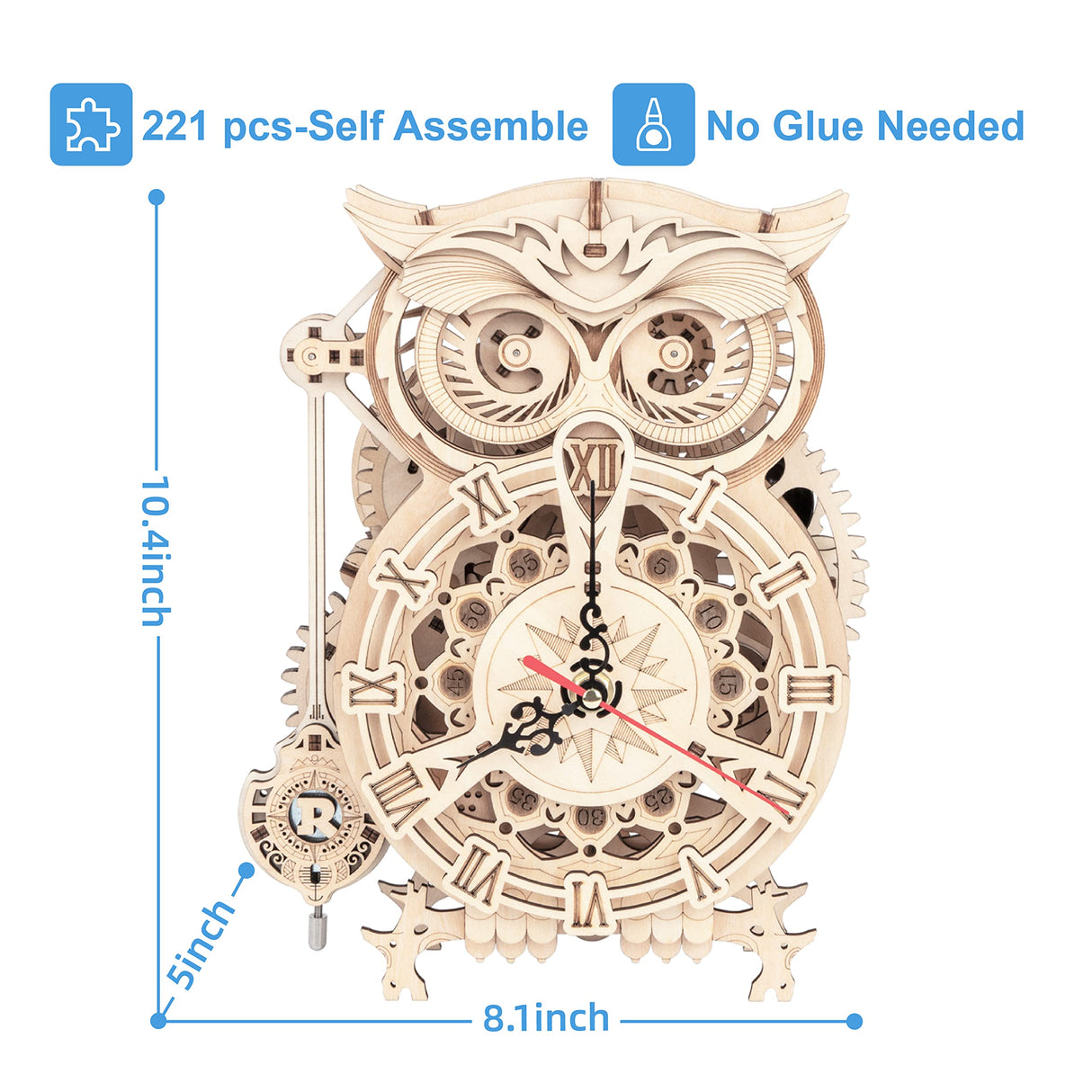 RoWood 3D Puzzles for Adults, Wooden Model Kits for Adults to Build, Birthday Gift for Adults & Teens (161 PCS)- Owl Clock RoWood