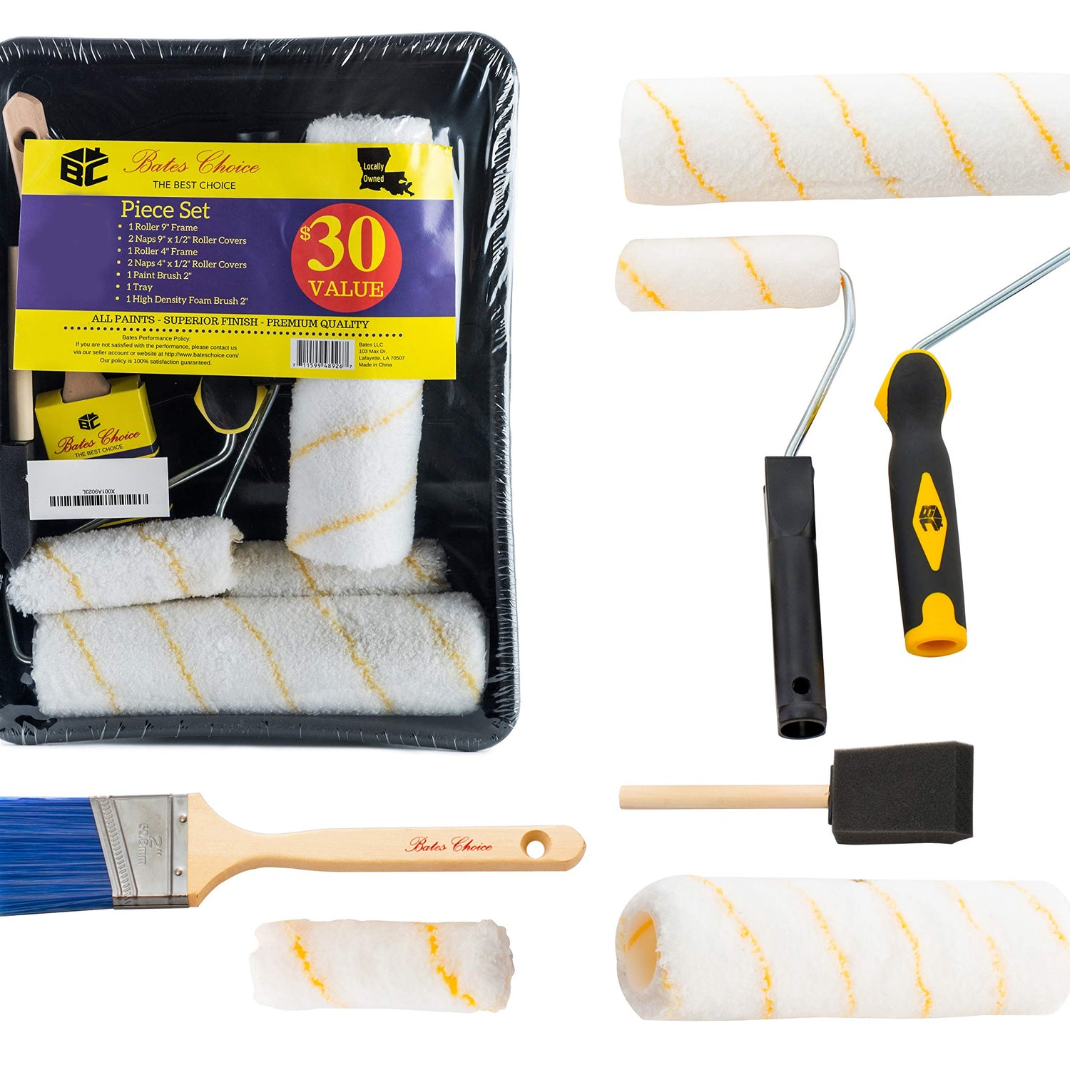 Bates Paint Roller - Paint Brush, Paint Tray, Roller Paint Brush, 11 Piece Home Painting Supplies, Foam Brush, House Painting Tray, Painting Tools, Bates Choice