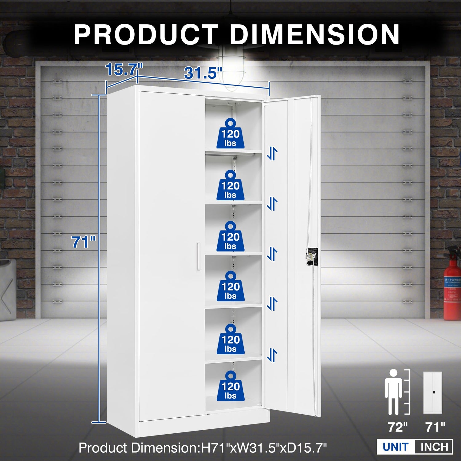 BYNSOE Metal Storage Cabinet with 5 Adjustable Shelves and Lock Metal Garage Cabinets with Locking Door, Steel Classic Storage Cabinet for Home, BYNSOE