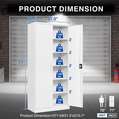 BYNSOE Metal Storage Cabinet with 5 Adjustable Shelves and Lock Metal Garage Cabinets with Locking Door, Steel Classic Storage Cabinet for Home,