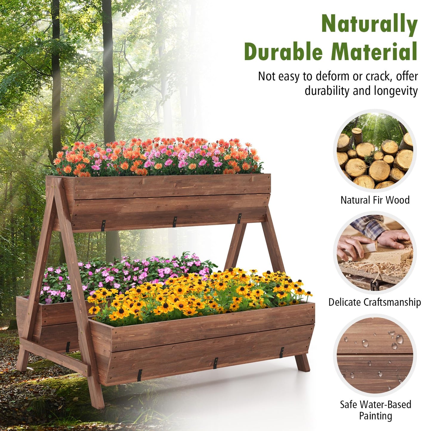 CLEEMAN Vertical Raised Garden Bed, Tiered Wooden Flower Bed with 3 Planter Boxes and 6 Drainage Holes for Vegetable, Flower, Fruit, Indoor Outdoor - WoodArtSupply