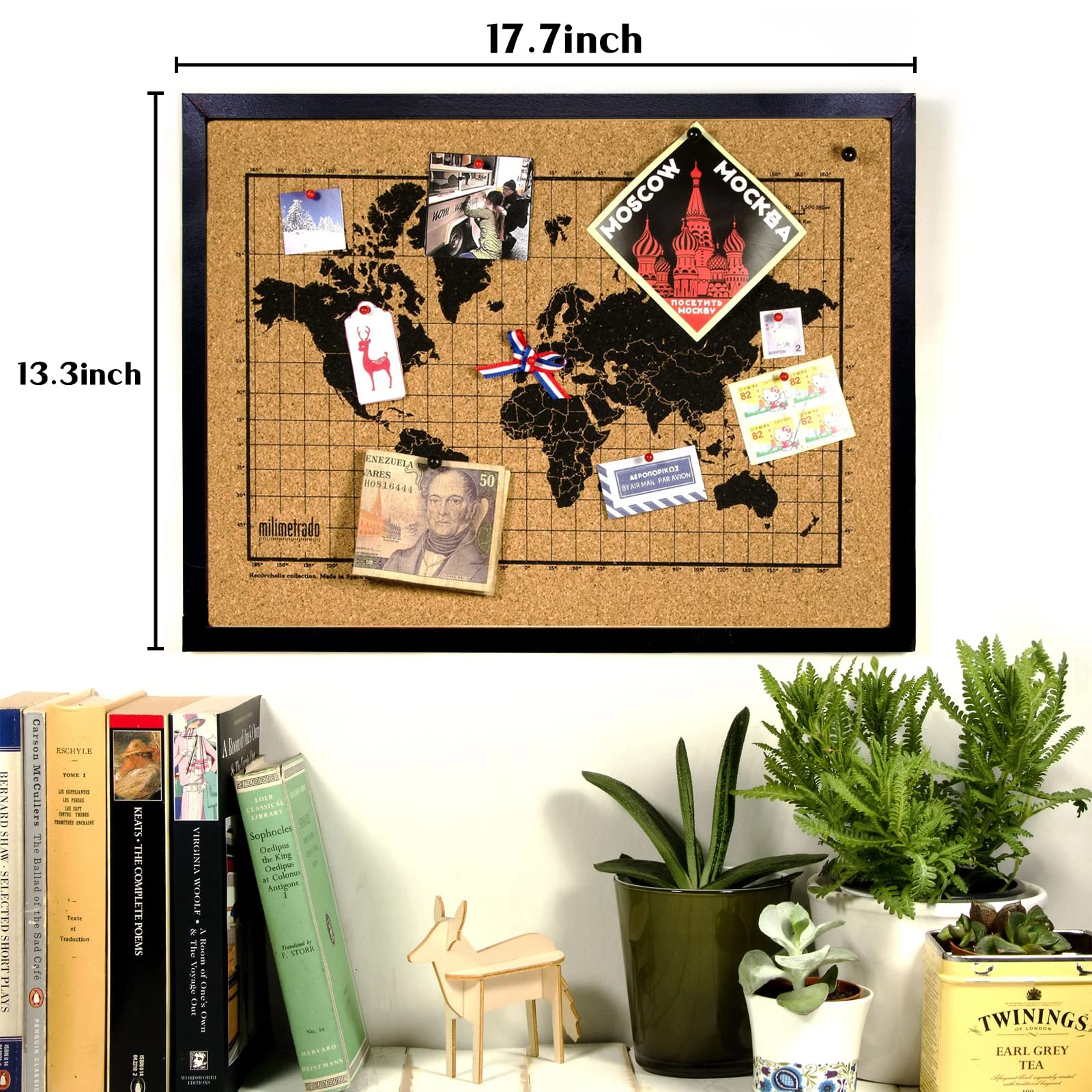 Black Cork Board Bulletin Board, 17.7"X 13.3" pin Boards for Walls, Oak Wood Finish Frame, Wall Mounted Cork Board for Office Home and School(Pins, - WoodArtSupply