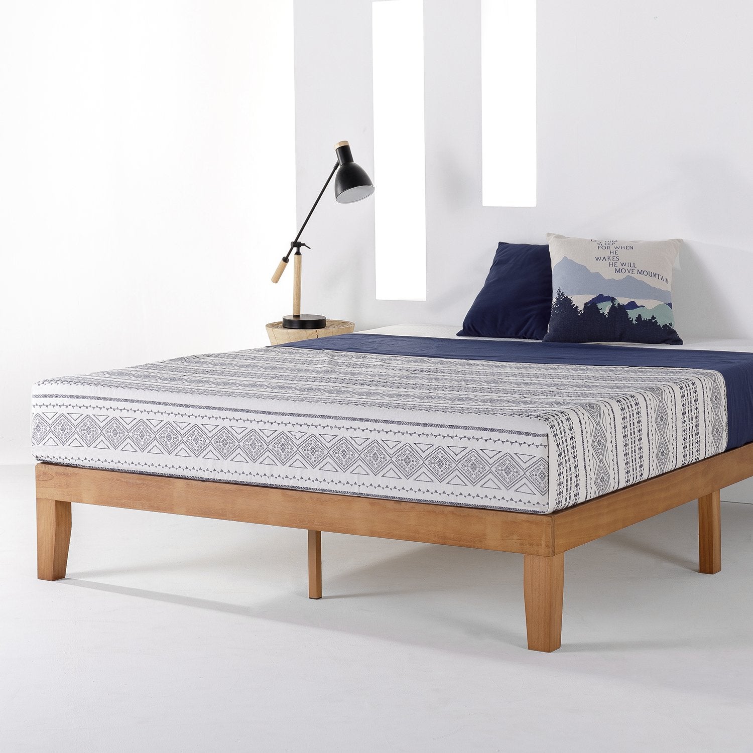 Mellow Classic 12" Natural Solid Wood Platform Bed Frame - Queen Size, No Box Spring Needed Mellow