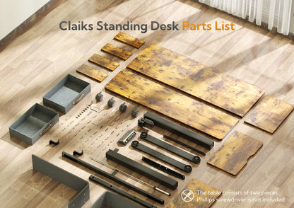 Claiks Standing Desk with Drawers, Stand Up Electric Standing Desk Adjustable Height, Sit Stand Desk with Storage Shelf and Splice Board, 48 Inch, - WoodArtSupply