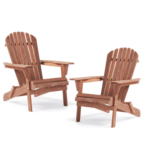 Outdoor Wooden Folding Adirondack Chair Set of 2 with Pre-Assembled BackRest, Wood Patio Chair for Garden Backyard Porch Pool Deck Firepit SoliWood