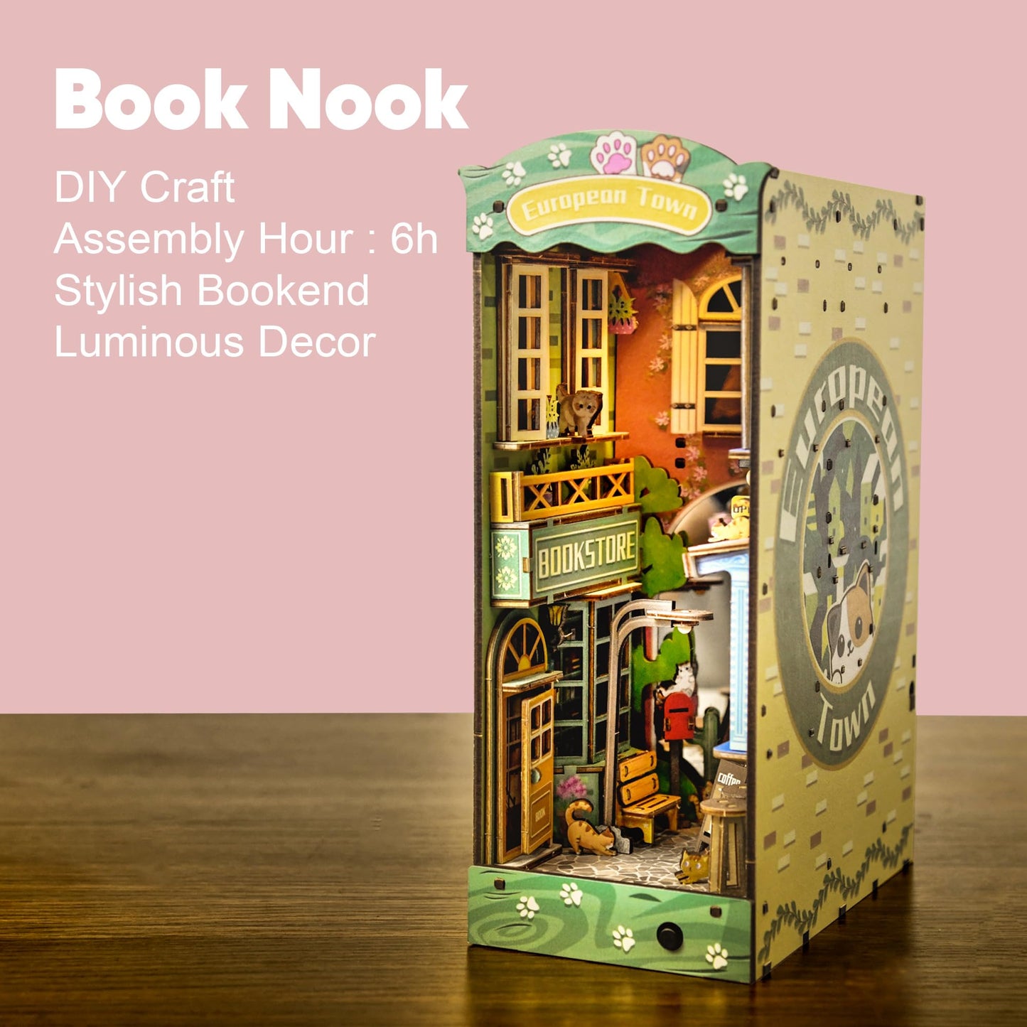 DIY Book Nook Kit 3D Wooden Puzzle, DIY BookNook Bookshelf Insert Decor with LED Model Building Kits, Bookend Diorama Miniature Kit Gifts for