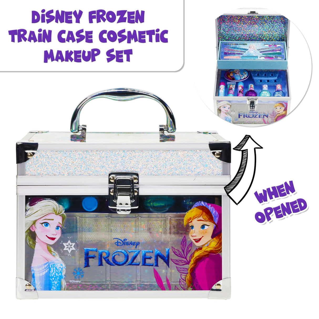 Disney Frozen Train Case Girls Beauty Set, Kids Makeup Kit for Girls, Real Washable Toy Makeup Set, Frozen Gift, Play Makeup, Pretend Play, Party Townley Girl