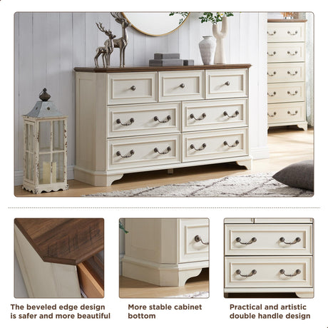 T4TREAM Farmhouse 7 Drawers Dresser Chests for Bedroom, Wood Rustic Tall Chest of Drawers, Dressers Organizer for Bedroom, Living Room, Hallway, T4TREAM
