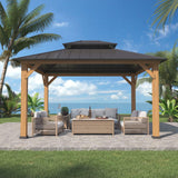 EAGLE PEAK 11x13 Hardtop Wood Gazebo, Outdoor Cedar Wood Frame Pavilion with Galvanized Steel Double Roof, for Garden, Patio, Backyard, Garden, EAGLE PEAK