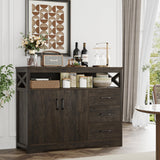 HOSTACK Modern Farmhouse Sideboard Buffet Cabinet, Kitchen Buffet Storage Cabinet with Drawers and Shelves, Wood Coffee Bar Cabinet with Storage for HOSTACK
