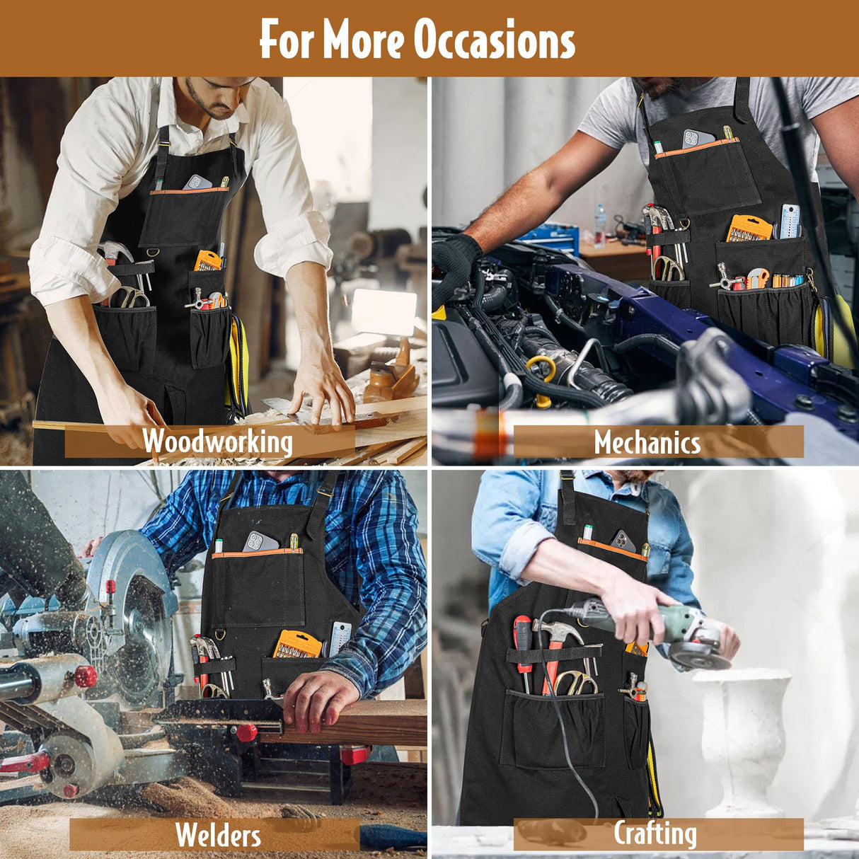 HODRANT Work Tool Apron, Heavy-duty Canvas Woodworking Apron for Men & Women with Dual Shoulder Straps & Adjustable Buckle, Utility Shop Apron for HODRANT