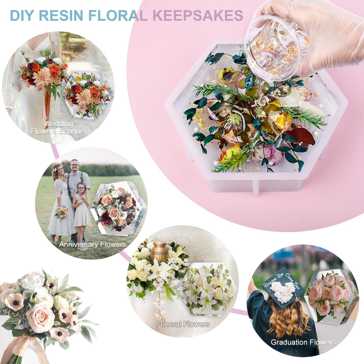 LET'S RESIN Upgrade Epoxy Resin Molds,Large Resin Molds for Flowers Preservation,Glossy Deep Hexagon Square Round Silicone Molds for Resin LET'S RESIN