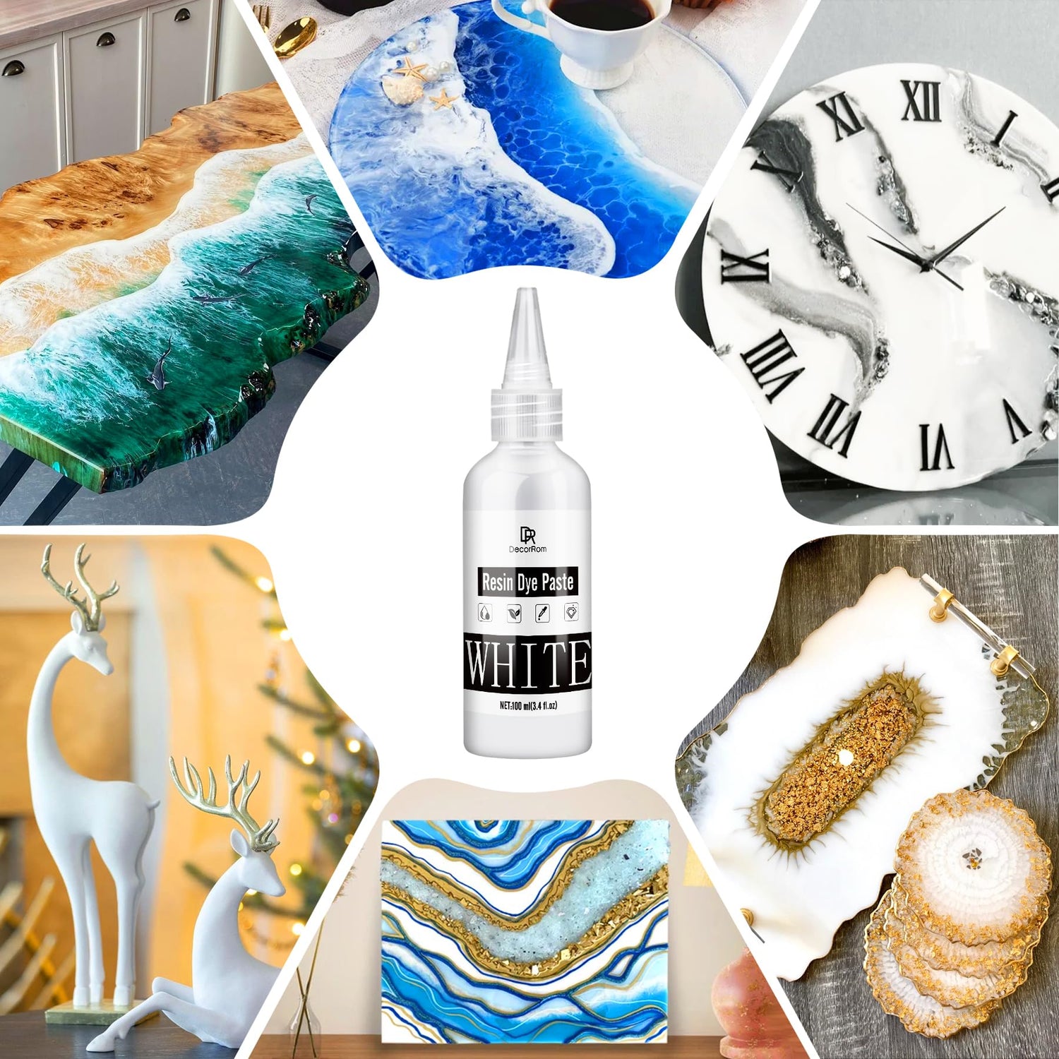 White Epoxy Resin Pigment Paste - 3.4 fl.oz / 100ml High Concentrated White Resin Dye Paste for Resin Ocean Waves, Cells, Lacing, UV Resin - Opaque DecorRom