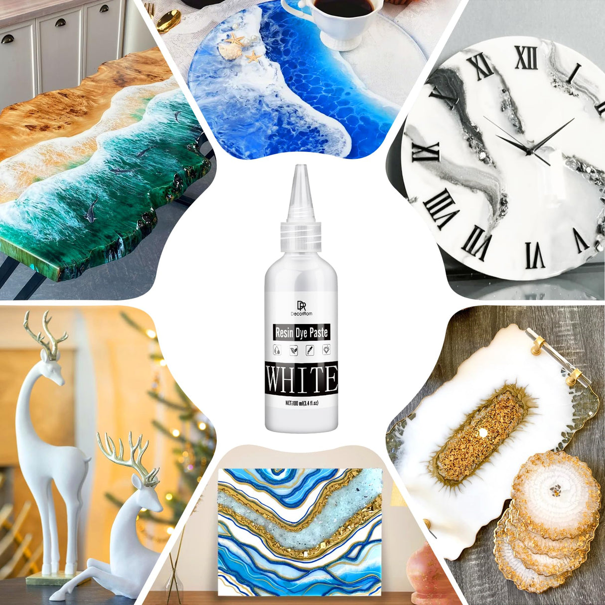 White Epoxy Resin Pigment Paste - 3.4 fl.oz / 100ml High Concentrated White Resin Dye Paste for Resin Ocean Waves, Cells, Lacing, UV Resin - Opaque DecorRom