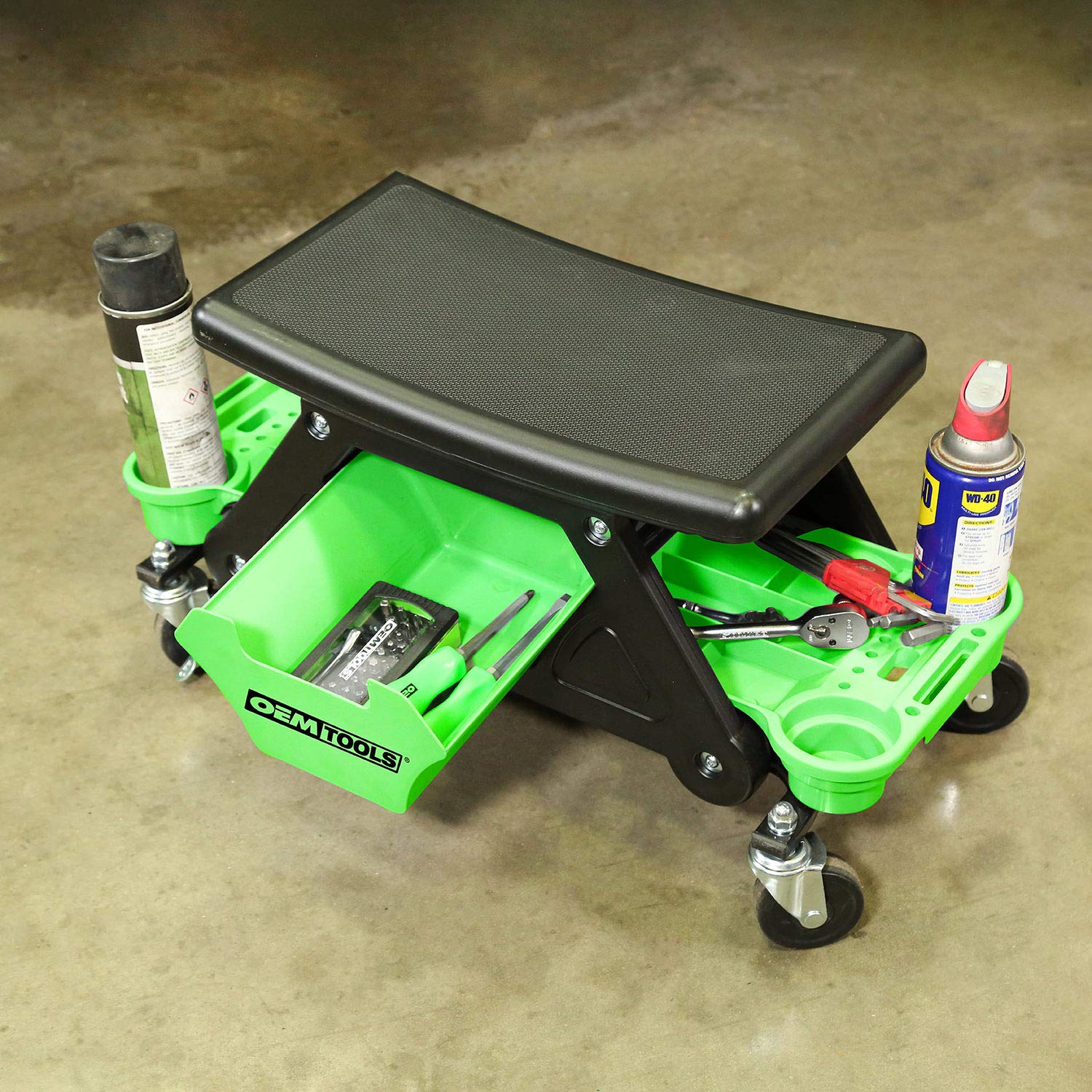 OEMTOOLS 24986 Heavy-Duty Rolling Workbench and Creeper Seat, Mechanics Stool with Wheels, Creepers, Shop Stools With Wheels, Automotive, Green and - WoodArtSupply