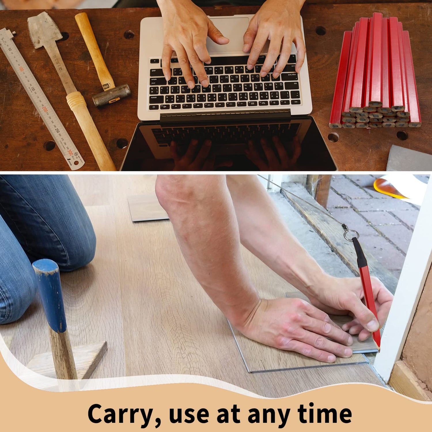 Rcybeo Carpenter Pencils 24pcs Construction Pencil 7 Inches Flat Black Carpenter Pencil with Pencil Sharpener Retractable Carpenter Pencil Holders Rcybeo