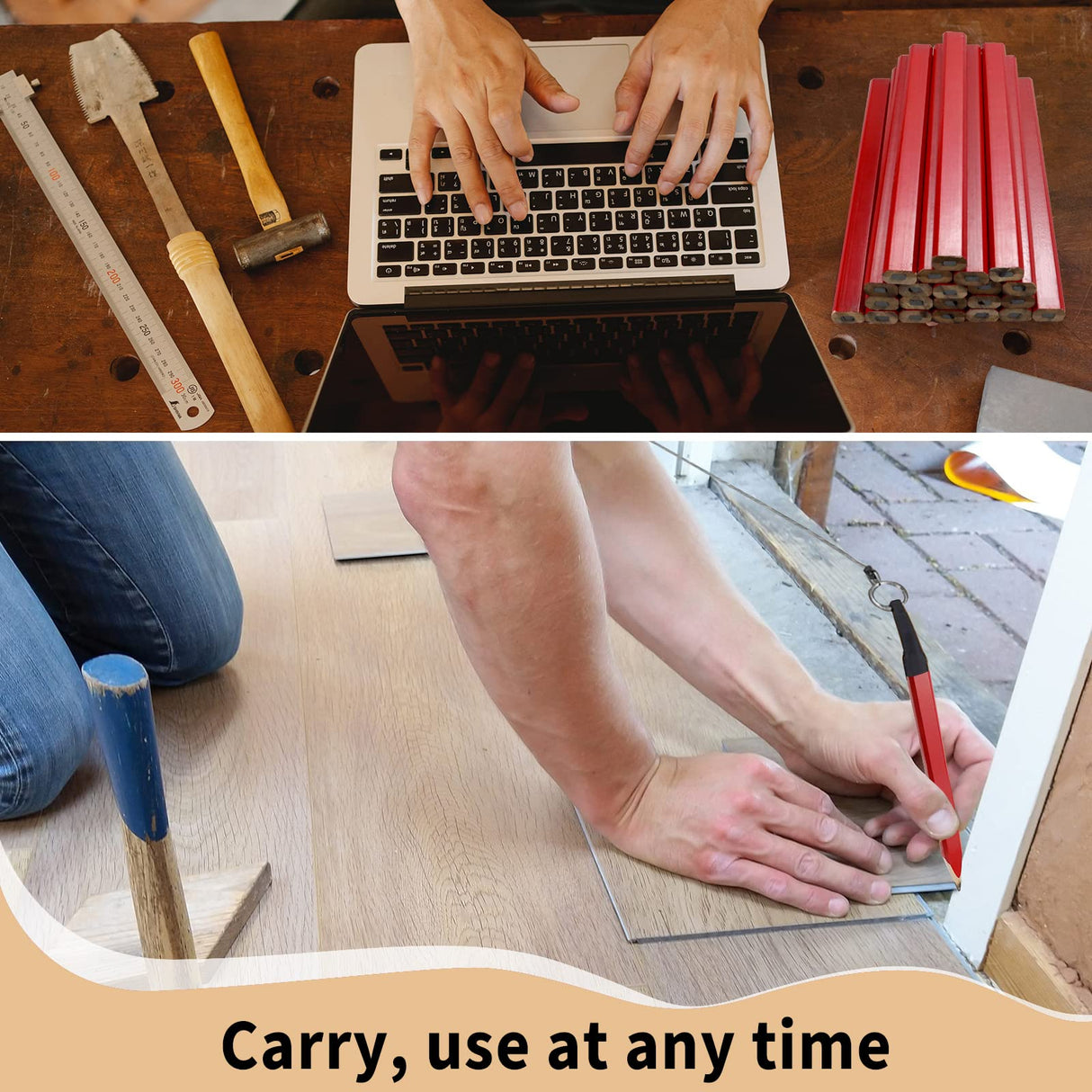 Rcybeo Carpenter Pencils 24pcs Construction Pencil 7 Inches Flat Black Carpenter Pencil with Pencil Sharpener Retractable Carpenter Pencil Holders Rcybeo