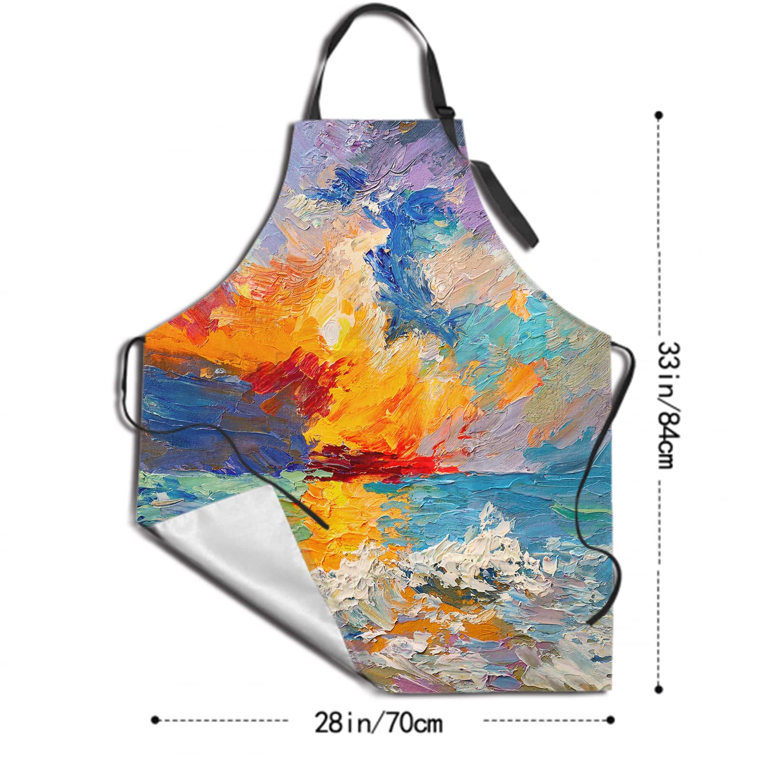 Giwawa Oil Paint Painting Apron - Adjustable Neck & Hidden Centre Pocket - Colorful Rainbow Art Summer Kitchen Apron Colored Artist Smock Chef Garden - WoodArtSupply