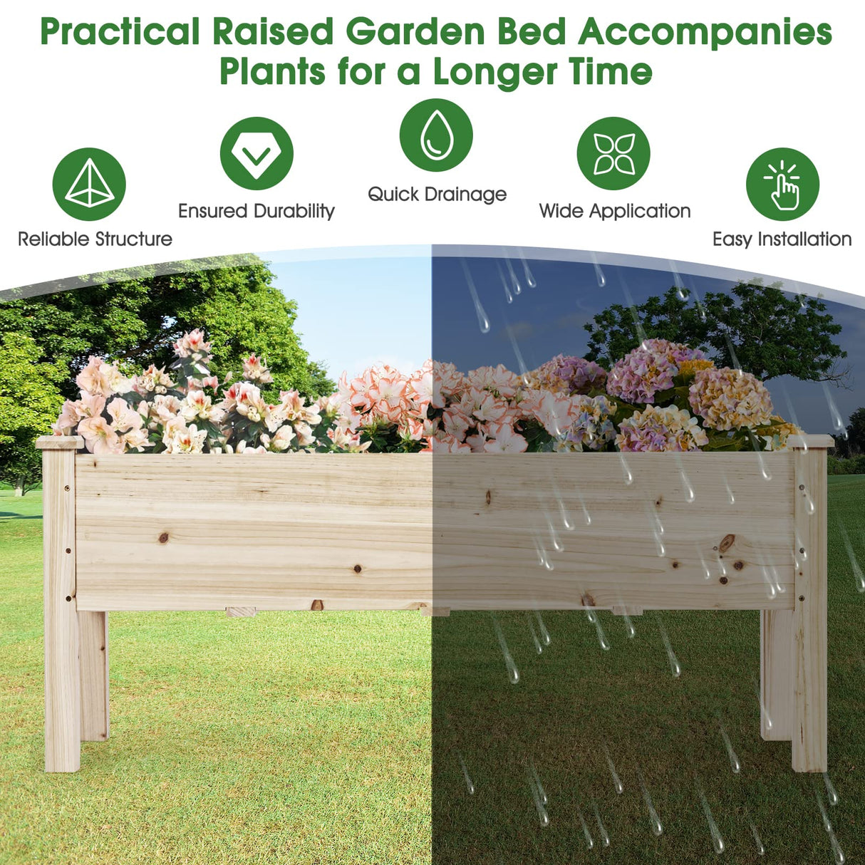 COSTWAY Raised Garden Bed, Elevated Wooden Planter Box Stand for Vegetables, Fruit, Herbs, Flower, Standing Gardening Box for Backyard, Patio, COSTWAY