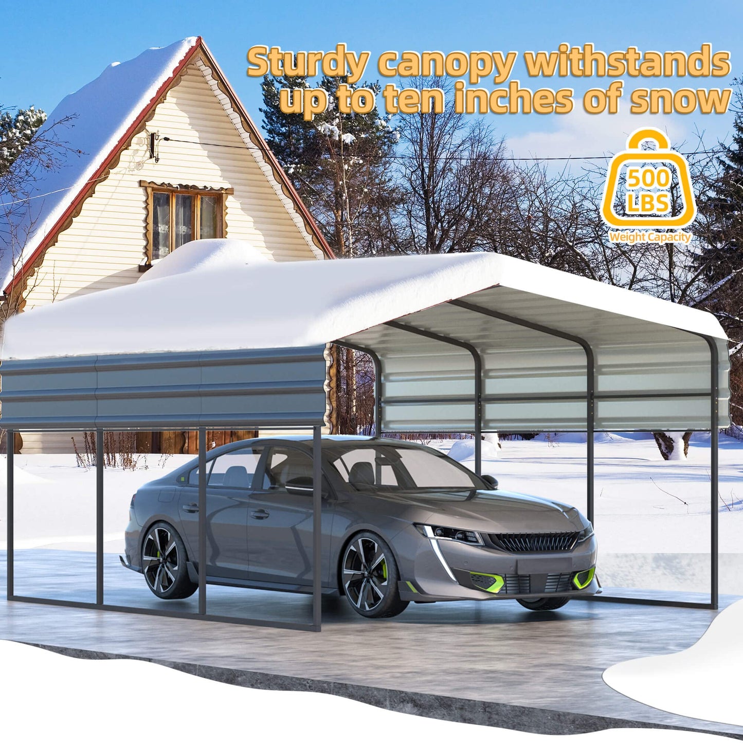 MELLCOM 12 x 20 ft Carport with Galvanized Steel Roof - 12' x 20' x 8.6' Multi-Use Shelter, Sturdy Metal Carport for Cars, Boats, and Tractors