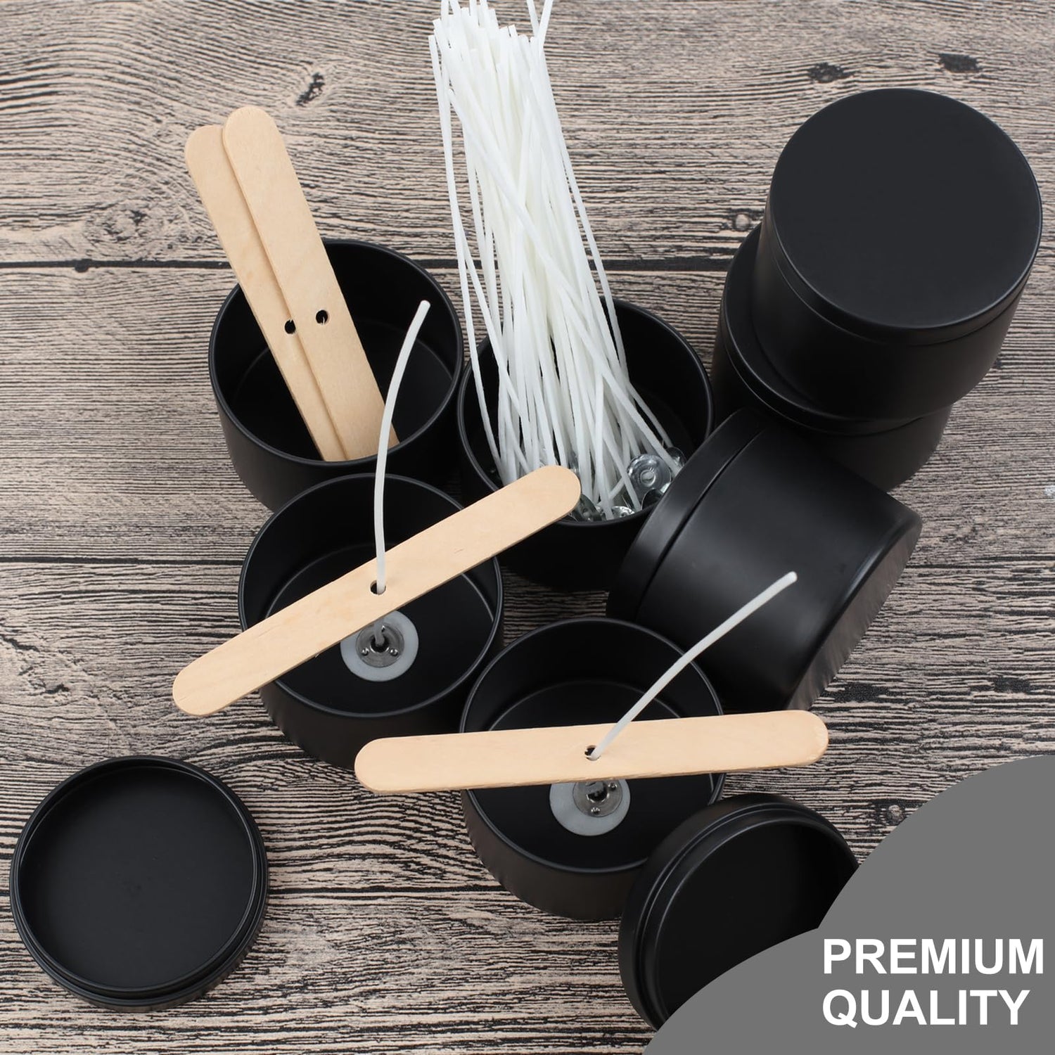 DINGPAI 24 Pcs Black Candle Tins, 4 oz Black Empty Candle Tin with Lids for DIY Candles Making, Matte Full Black Candle Jars for Candle Making, DINGPAI