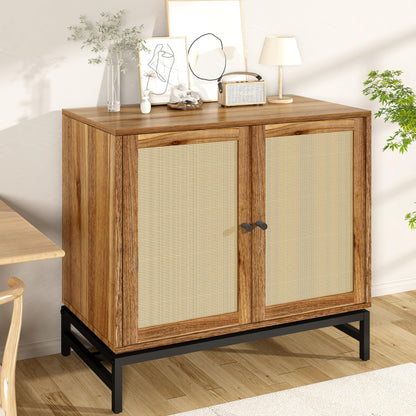 AWQM Sideboard Buffet Cabinet with Storage,Rattan Storage Cabinet with Doors Accent Cabinet Buffet Table with Metal Feet,Kitchen Console Cabinet Bar
