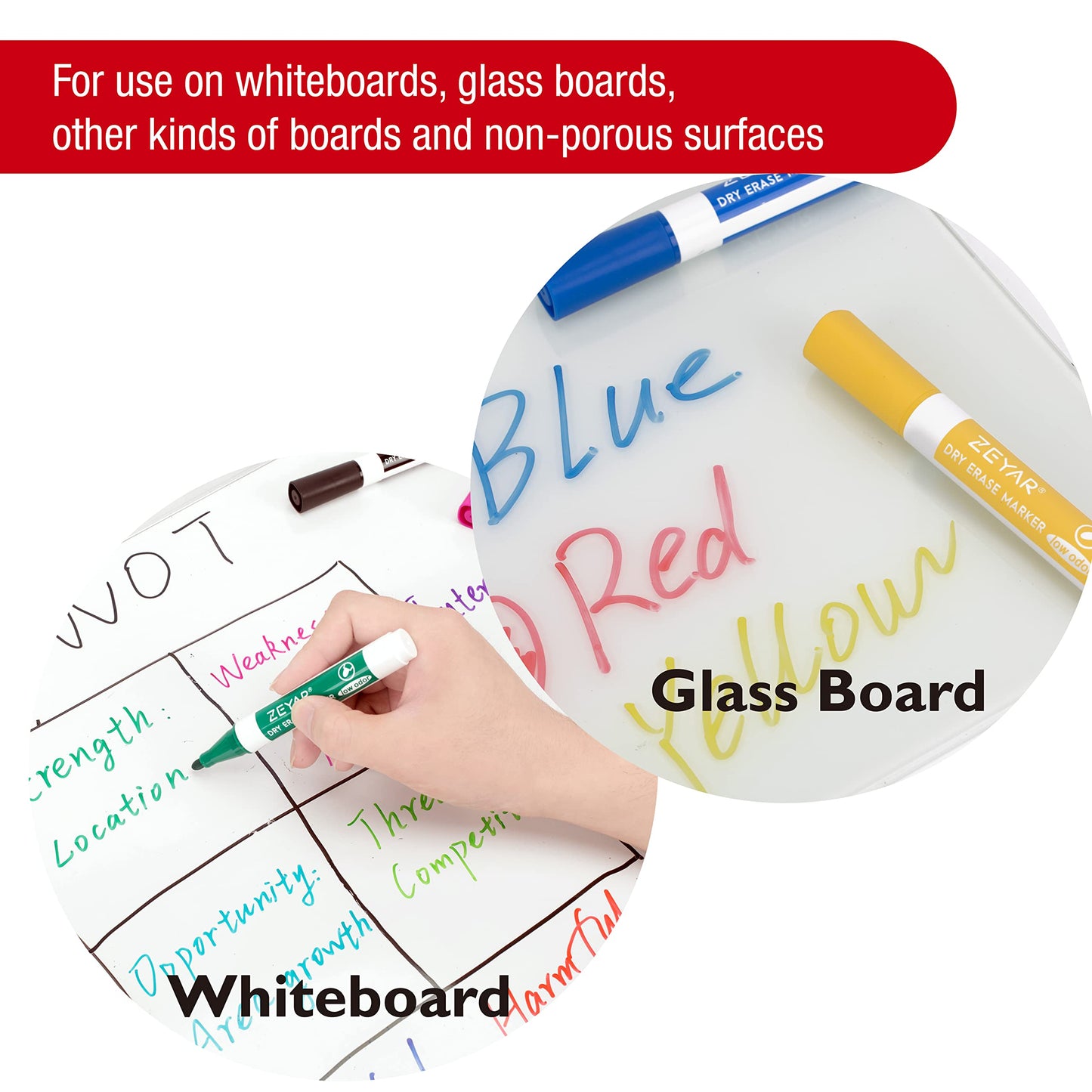 ZEYAR Low Odor Dry Erase Marker, Bullet Tip White Board Marker, 4 Count (2 Black,Blue,Red) - WoodArtSupply